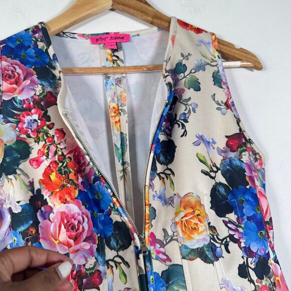 Betsey Johnson Dress Womens 8 Colorful Floral Scuba Career Midi Wedding A-Line - Picture 8 of 12